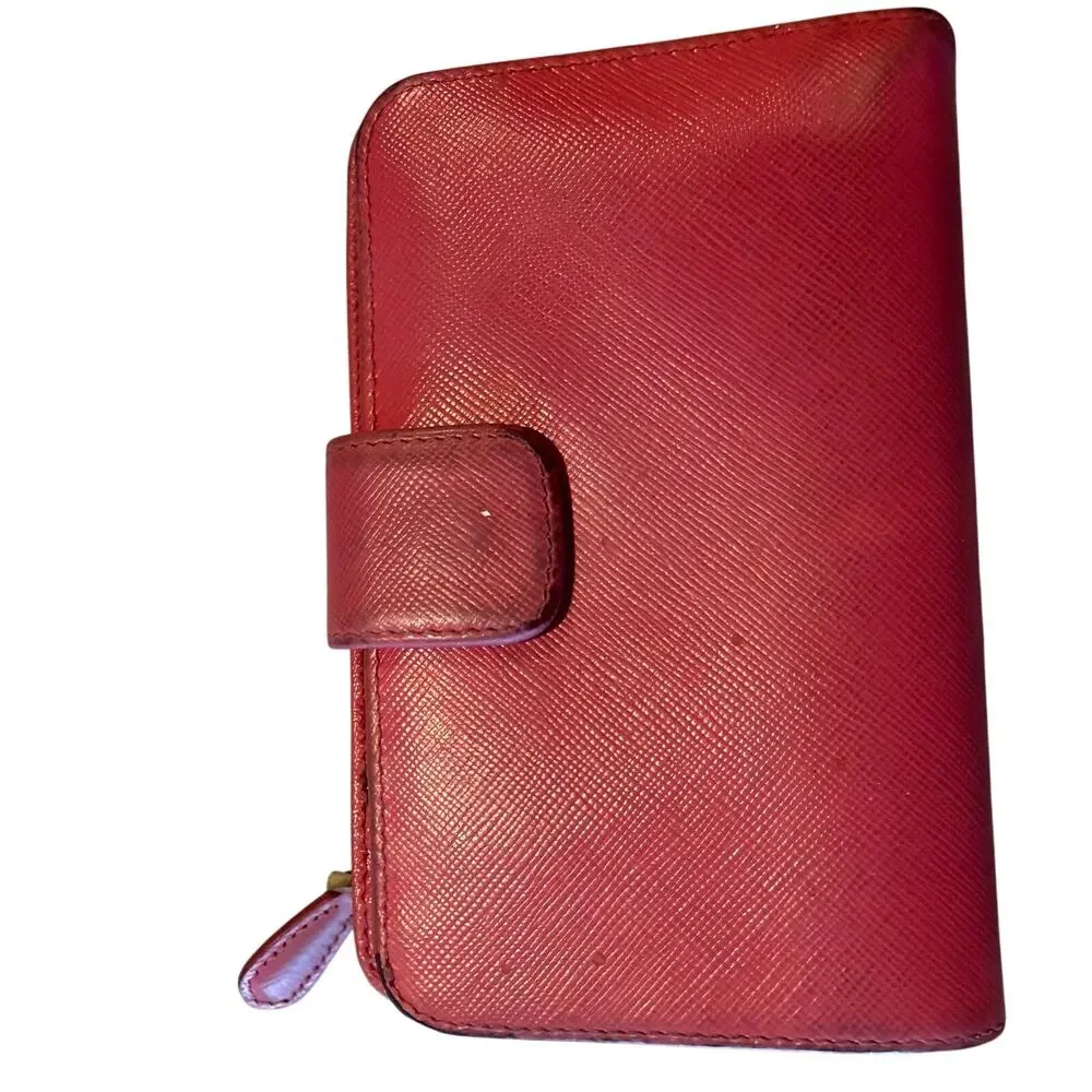Prada Saffiano leather compact wallet in red/coral (rosso)